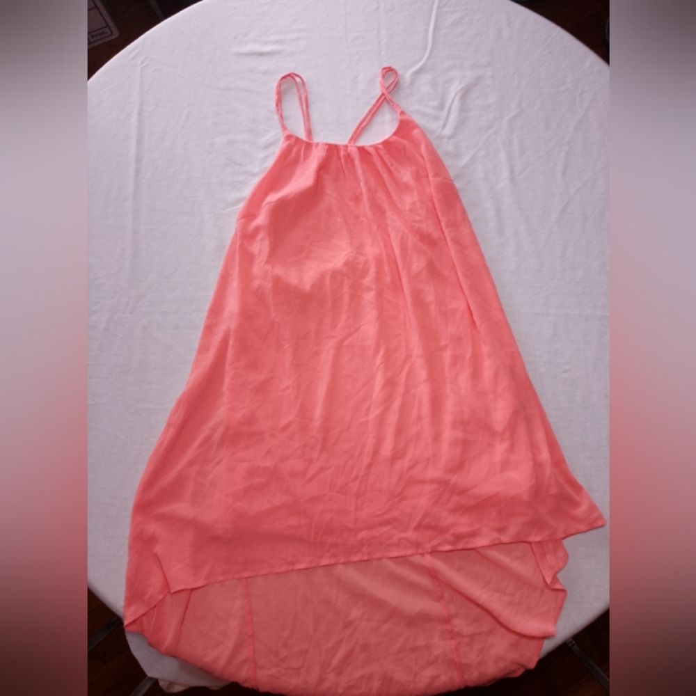 Coral Pink Strappy High Low Flowy Mini Dress